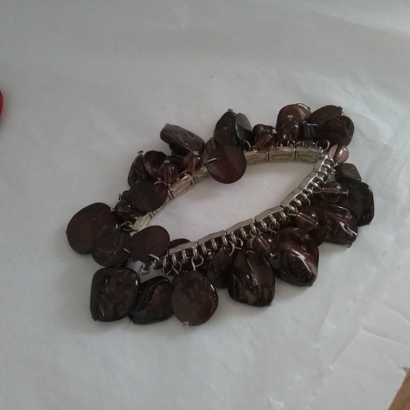 Brown Glass Quartz Bracelet Smokey chunky & disc Stretching Vintage-Collectible - Picture 4 of 4